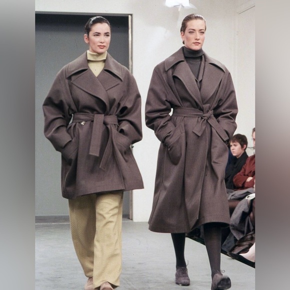 Azzedine Alaïa 1987 Rare Vintage Oversized Belted Wool Coat Brown/Purple - Picture 2 of 13